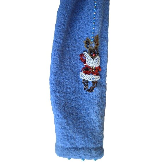 Vintage Berer By Takako Sakon 90s 3D Sequin Wool Blend Blue Holiday Cardigan Wom - Picture 12 of 16